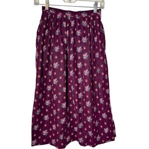 Vintage Y2K Eddie Bauer Corduroy Long Button Down Skirt Maroon Floral Women’s 0